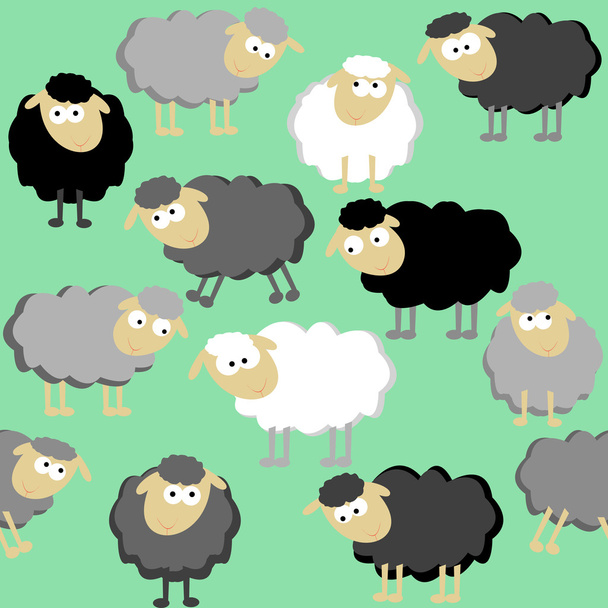 Owce wzór na zielonym tle - Wektor, obraz