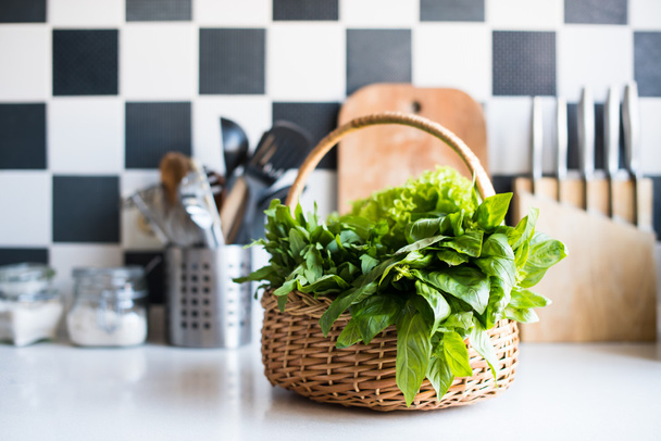 basket with fresh greens - Photo, Image