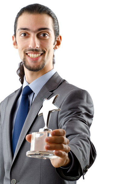 Homme d'affaires recevant un prix étoile sur blanc
 - Photo, image