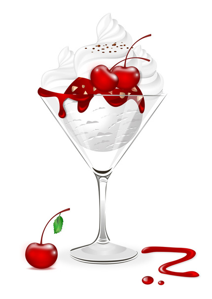 ванильное мороженое с вишневым джемом в стекле
 - Вектор,изображение