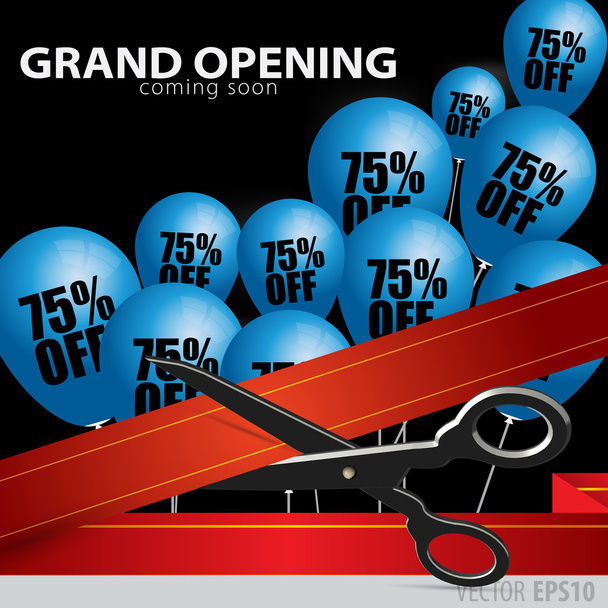 Shop grand opening - cutting red ribbon. - Vector, Image