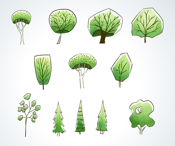 Set de vectores con árboles verdes
. - Vector, Imagen