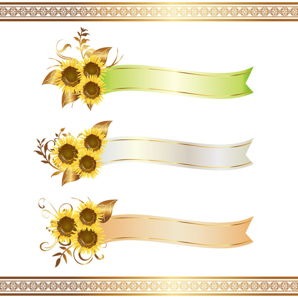 sunflower and ribbon - Vector, Image