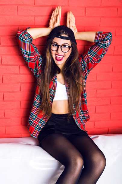 hipster girl with bright make up - Foto, Imagem