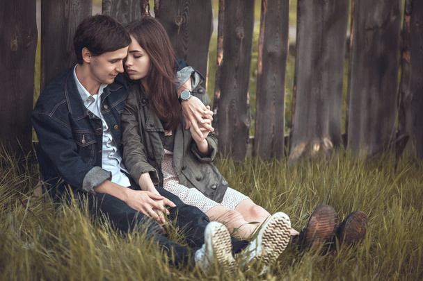 Beautiful young couple in love outdoors - Φωτογραφία, εικόνα