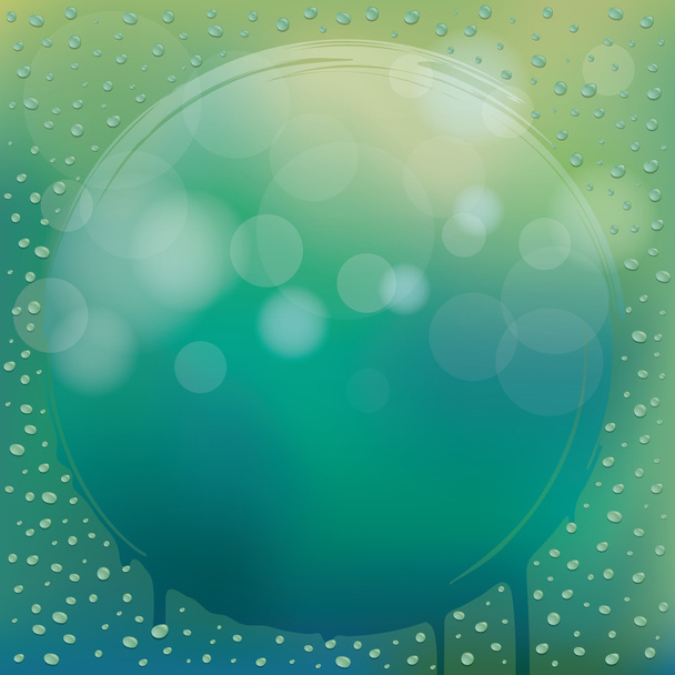 Gotas de agua sobre fondo de desenfoque verde de vidrio con espacio redondo
 - Vector, imagen
