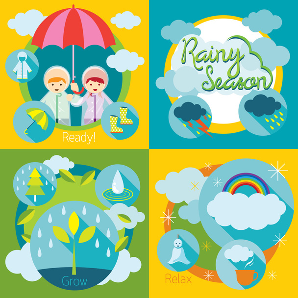 Rainy Season, Ready, Grow и Relax Set
 - Вектор,изображение