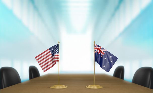 Vereinigte Staaten und Australien Beziehungen und Handelsabkommen Gespräche 3d Rendering - Foto, Bild