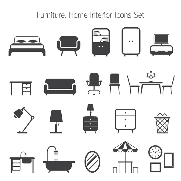 Muebles Conjunto de iconos de mono
 - Vector, Imagen