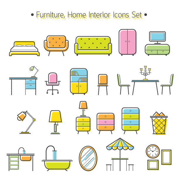 家具ライン アイコン カラフル セット - ベクター画像