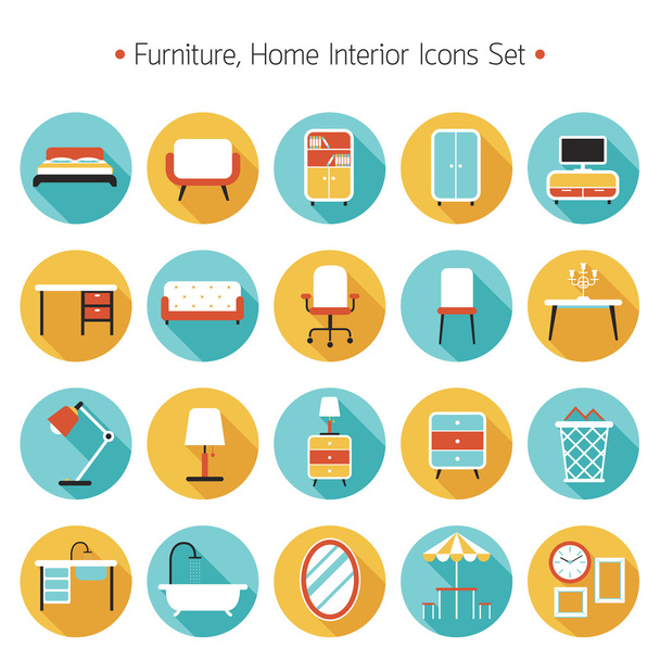 Conjunto de iconos planos de muebles - Vector, Imagen