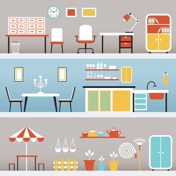 Furniture in Office, Kitchen, Outdoor - Vector, Image