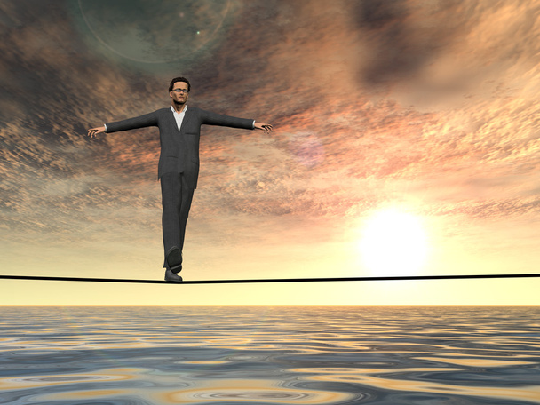 kriisissä oleva liikemies kävelee köydellä
 - Valokuva, kuva