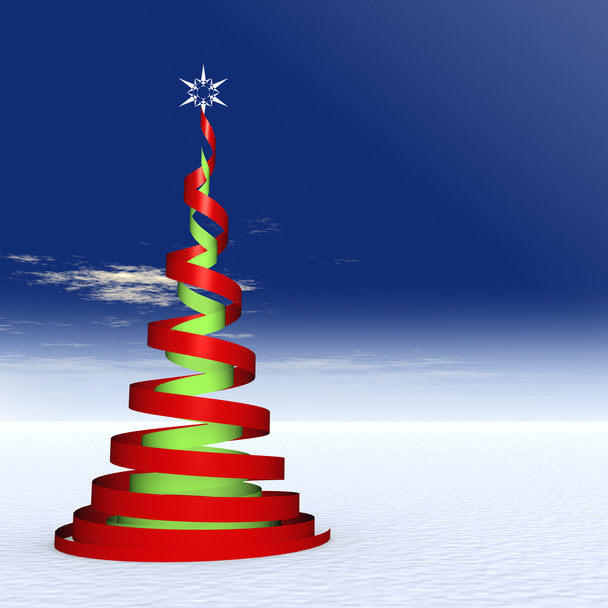 σπείρα κόκκινο και πράσινο χριστουγεννιάτικο δέντρο με ένα λευκό στολίδι αστέρι - Φωτογραφία, εικόνα