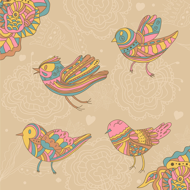 Decorative birds and flowers - Vector, Image