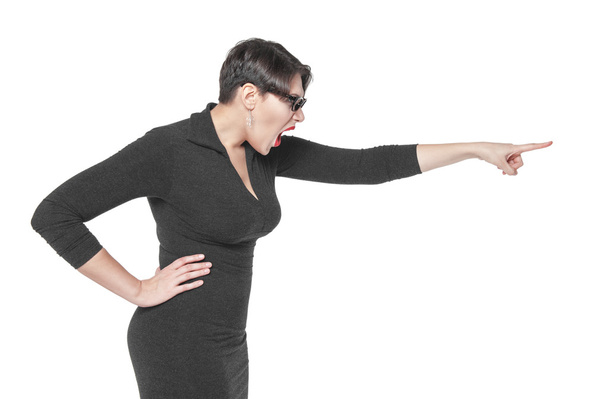 Mujer profesora enojada señalando aislado
  - Foto, Imagen