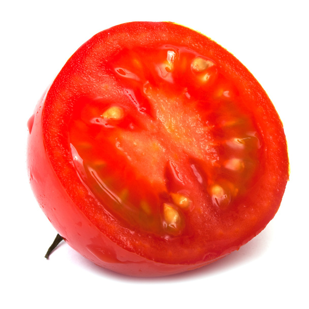 in Scheiben geschnittene rote Tomate auf weißem Hintergrund - Foto, Bild