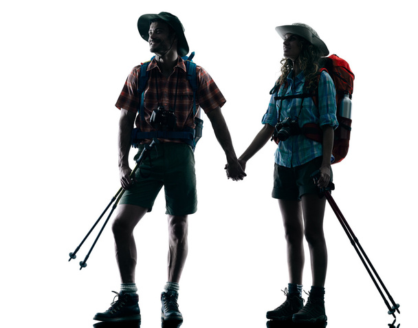 couple trekker trekking nature silhouette - Фото, зображення