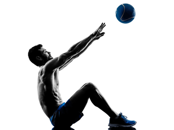 man exercising fitness weights exercises silhouette - 写真・画像