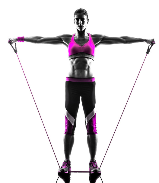 woman fitness resistance bands exercises silhouette - Photo, Image