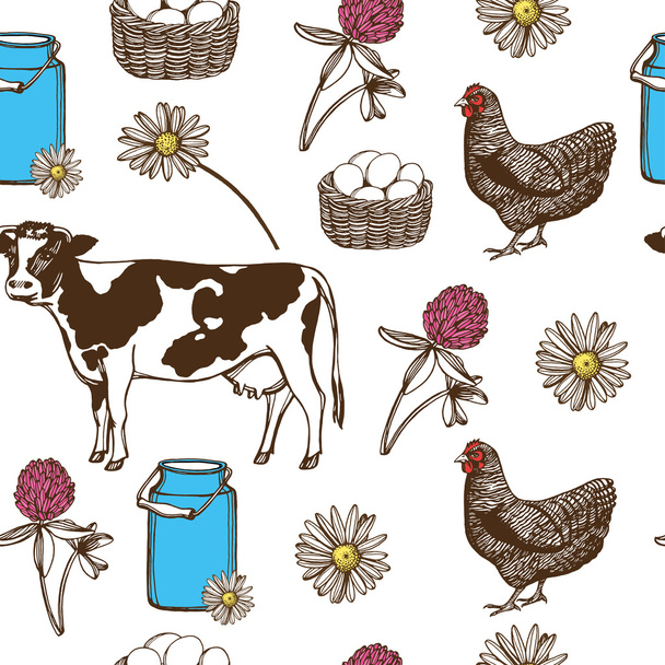 Hand drawn farm pattern. - Vector, Imagen