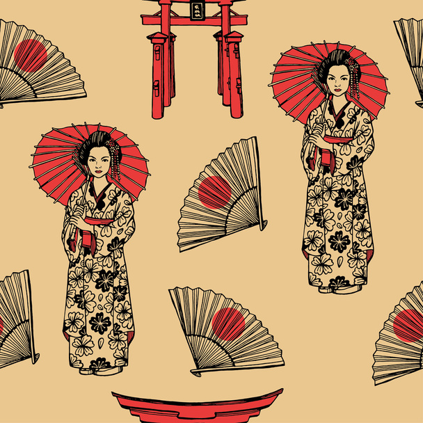 seamless pattern with geisha - Vector, Image