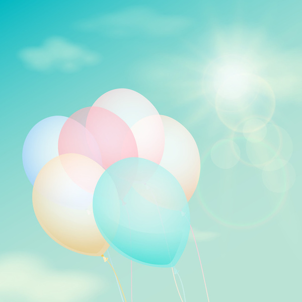 Colorful balloon on the background sky. Vector vintage filter - Vector, Image