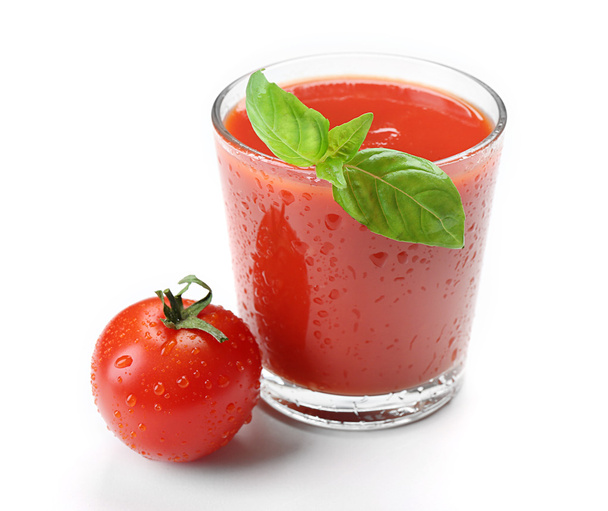 Glass of fresh tomato juice isolated on white - 写真・画像