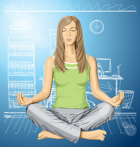 donna meditando in posa di loto - Vettoriali, immagini
