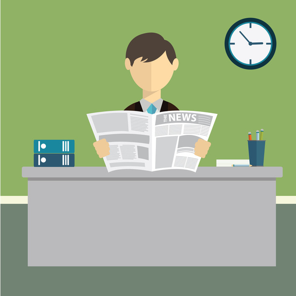 üzletember olvas újságot az irodában - Vektor, kép