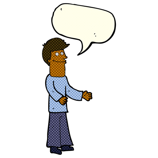 hombre de dibujos animados hombros encogiéndose de hombros con burbuja del habla
 - Vector, Imagen