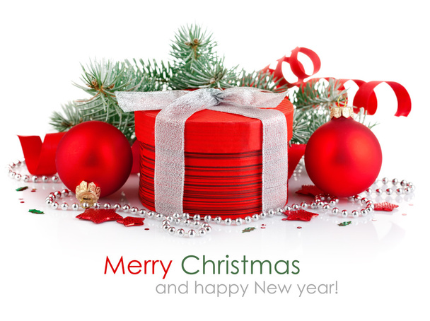 regalo de Navidad roja con rama firtree - Foto, Imagen