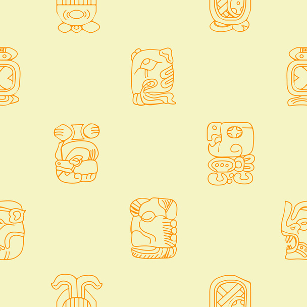 nahtloser Hintergrund mit Maya-Kalender namens Monate und zugehörigen Glyphen - Vektor, Bild