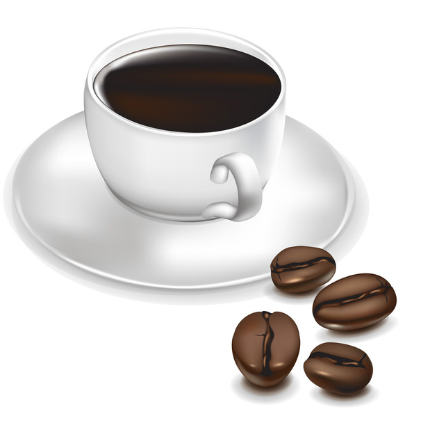 Egy csésze kávé és kávébab - Vektor, kép