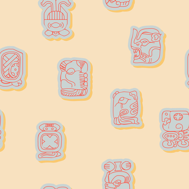 naadloze achtergrond met maya kalender maanden genoemd en bijbehorende glyphs - Vector, afbeelding