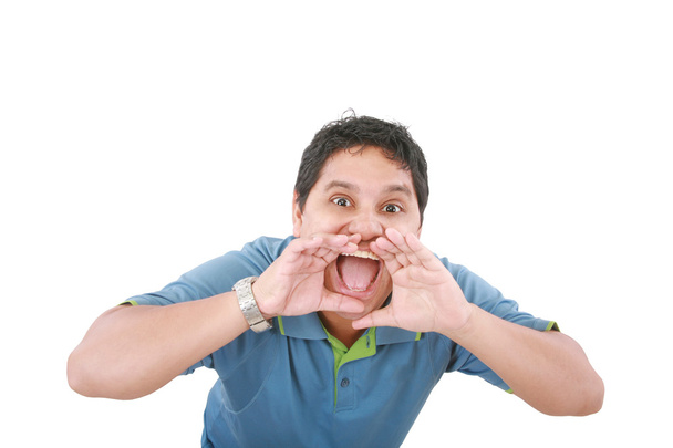 velmi rozzlobený lhostejný člověk křičí izolované na bílém pozadí - Fotografie, Obrázek