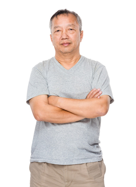 ázsiai öreg, szürke póló - Fotó, kép