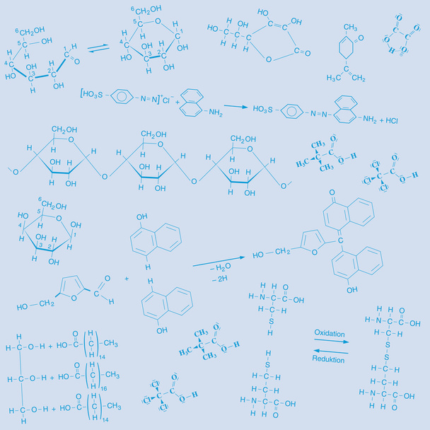 Текстура хімічних структурних формул синього кольору на світло-блакитному фоні
 - Вектор, зображення