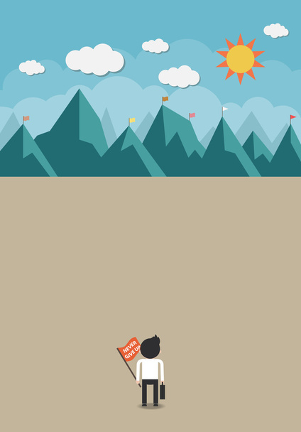 The man holding his bag and flag with never give up word will cl - Vector, Image