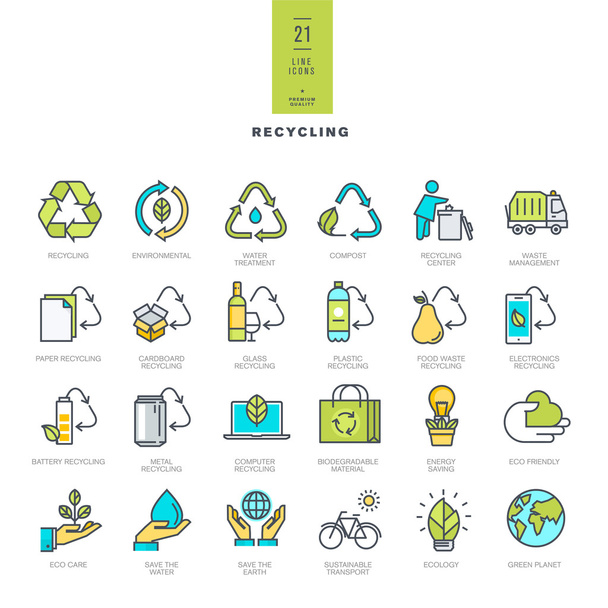 Set of line modern color icons for recycling - Vector, Image