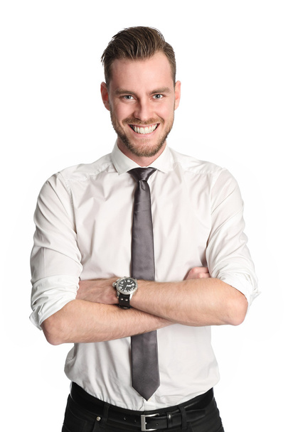 ελκυστική επιχειρηματία σε ένα άσπρο πουκάμισο και γραβάτα - Φωτογραφία, εικόνα