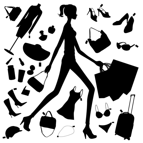 Shopping Mädchen Silhouette - Vektor, Bild