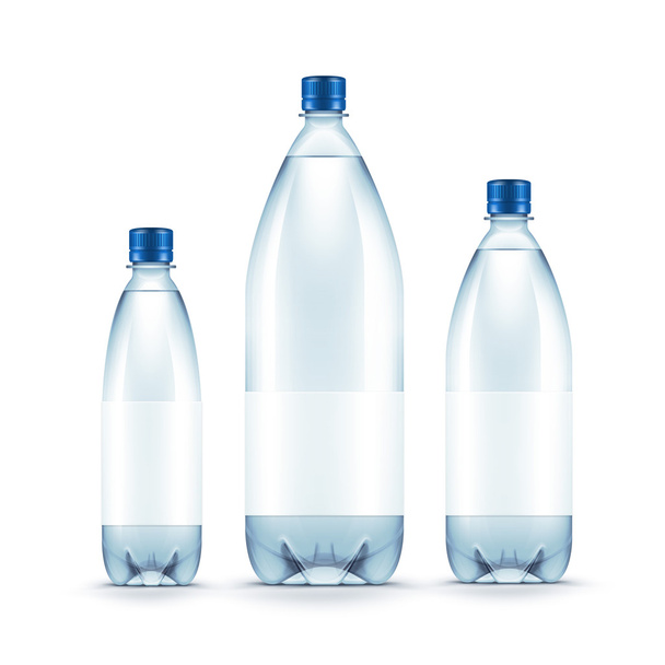 wektor puste butelki z tworzyw sztucznych niebieski wody na białym tle - Wektor, obraz