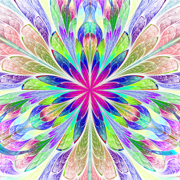 Разноцветный симметричный фрактальный цветок в витраже
  - Фото, изображение