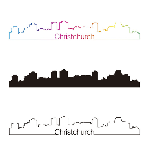 Skyline Christchurch stile lineare con arcobaleno
 - Vettoriali, immagini