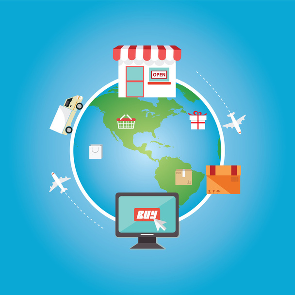 Shopping online all over globe - Vector, Image