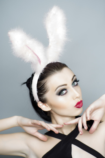 Frisky girl in bunny ears - Φωτογραφία, εικόνα
