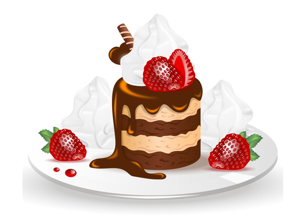chocolate cake met aardbeien en slagroom - Vector, afbeelding