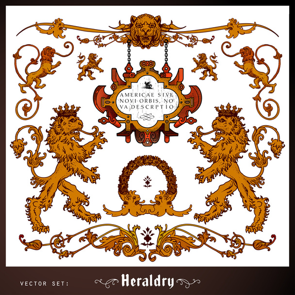 Heraldic lions, elements set - Vector, Image