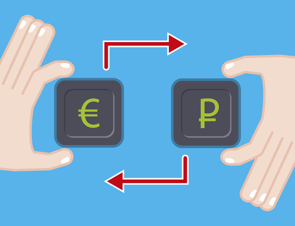 currency exchange. flat illustration with euro ruble symbol - Vector, Image